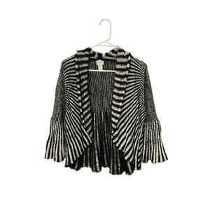 Chicos Womens Vertical Stripe Cardigan Open Front 3/4 Bell Sleeve Size Large (2)